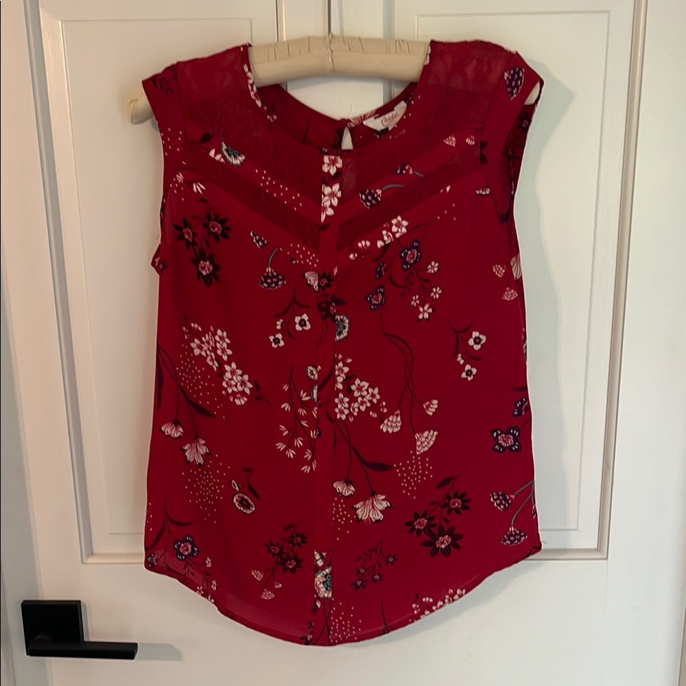 Sleeveless Floral Button-Front Blouse - Red